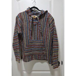 Earth Ragz Baja Hoodie Multicolor Stripe Pullover With Hood Cotton Blend Unisex